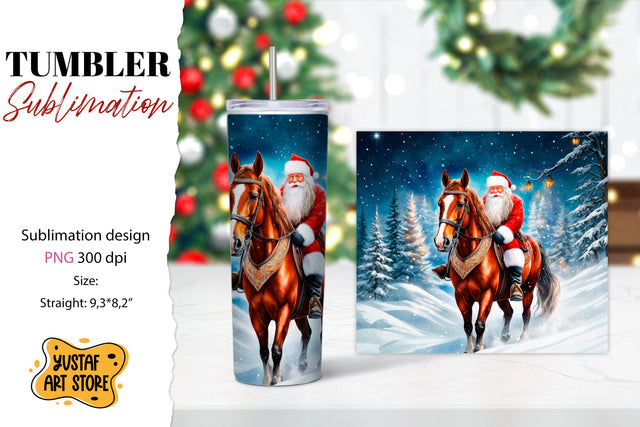 Christmas tumbler sublimation.Santa Claus and horse tumbler Sublimation Yustaf Art Store 
