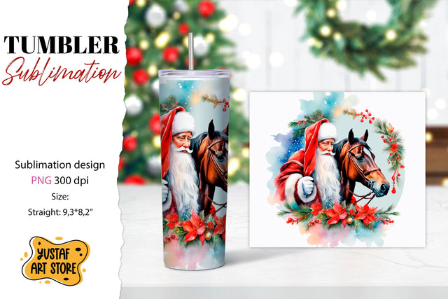 Christmas tumbler sublimation.Santa Claus and horse tumbler Sublimation Yustaf Art Store 