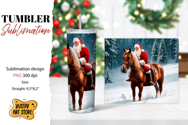 Christmas tumbler sublimation.Santa Claus and horse tumbler Sublimation Yustaf Art Store 