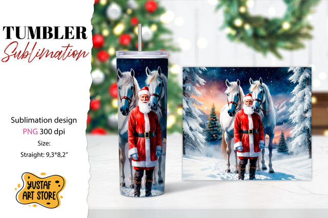 Christmas tumbler sublimation.Santa Claus and horse tumbler Sublimation Yustaf Art Store 