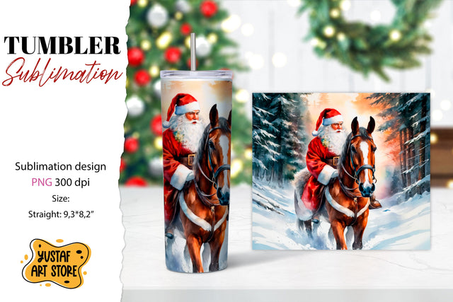 Christmas tumbler sublimation.Santa Claus and horse tumbler Sublimation Yustaf Art Store 