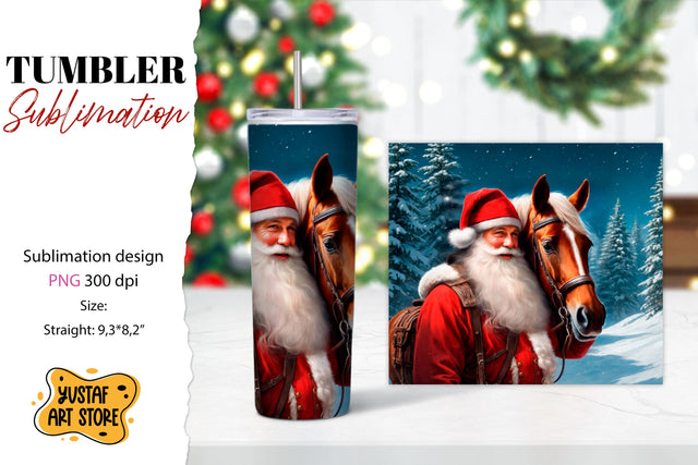 Christmas tumbler sublimation.Santa Claus and horse tumbler Sublimation Yustaf Art Store 