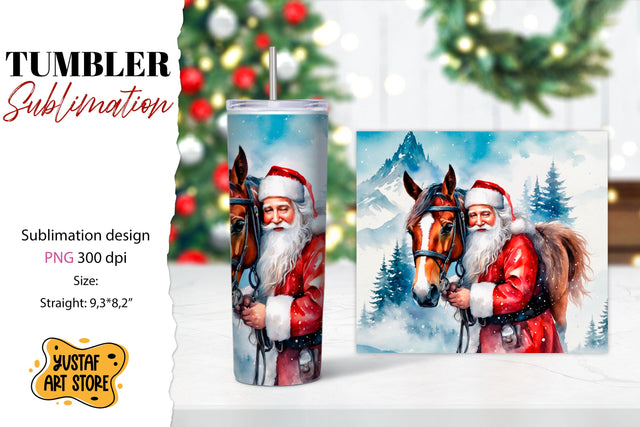 Christmas tumbler sublimation.Santa Claus and horse tumbler Sublimation Yustaf Art Store 