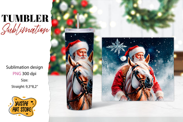 Christmas tumbler sublimation.Santa Claus and horse tumbler Sublimation Yustaf Art Store 