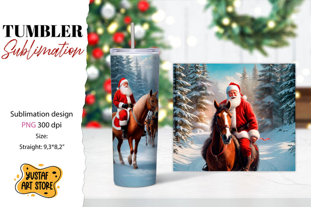 Christmas tumbler sublimation.Santa Claus and horse tumbler Sublimation Yustaf Art Store 