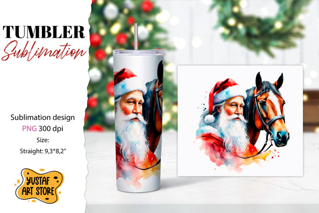 Christmas tumbler sublimation.Santa Claus and horse tumbler Sublimation Yustaf Art Store 