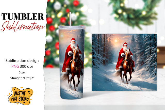 Christmas tumbler sublimation.Santa Claus and horse tumbler Sublimation Yustaf Art Store 