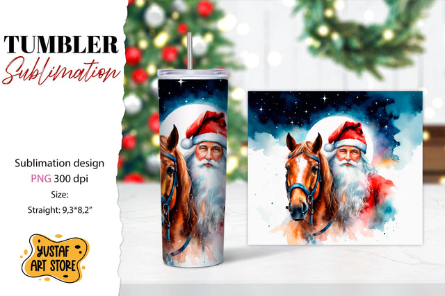 Christmas tumbler sublimation.Santa Claus and horse tumbler Sublimation Yustaf Art Store 