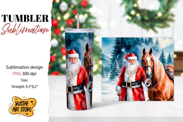 Christmas tumbler sublimation.Santa Claus and horse tumbler Sublimation Yustaf Art Store 