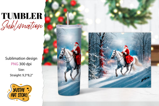 Christmas tumbler sublimation.Santa Claus and horse tumbler Sublimation Yustaf Art Store 