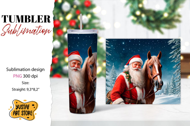 Christmas tumbler sublimation.Santa Claus and horse tumbler Sublimation Yustaf Art Store 