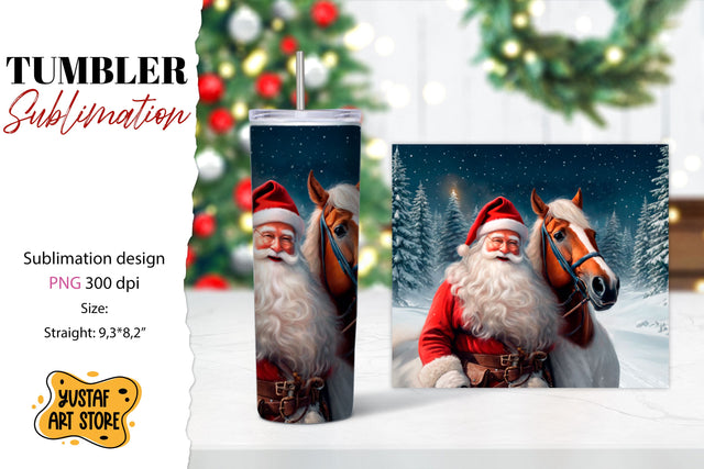 Christmas tumbler sublimation.Santa Claus and horse tumbler Sublimation Yustaf Art Store 