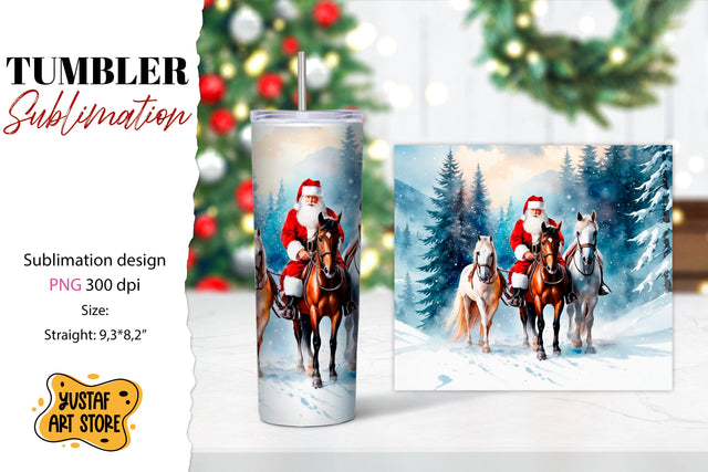 Christmas tumbler sublimation.Santa Claus and horse tumbler Sublimation Yustaf Art Store 