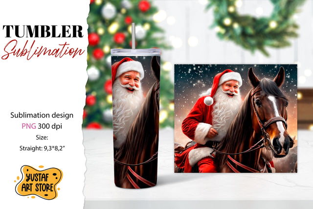 Christmas tumbler sublimation.Santa Claus and horse tumbler Sublimation Yustaf Art Store 