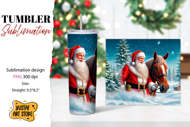 Christmas tumbler sublimation.Santa Claus and horse tumbler Sublimation Yustaf Art Store 