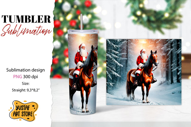 Christmas tumbler sublimation.Santa Claus and horse tumbler Sublimation Yustaf Art Store 