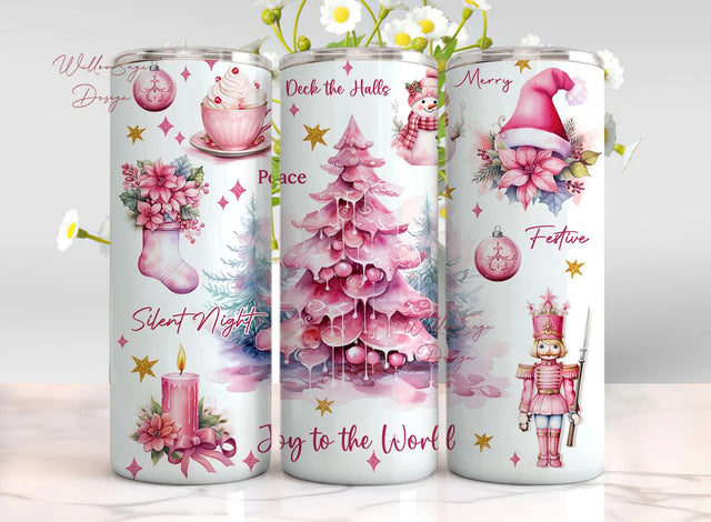 Christmas Tumbler Wrap 20 oz Skinny Tumbler Sublimation Design Digital Download PNG Instant Digital Retro Holiday Pink Christmas Tumbler Sublimation WillowSageDesign 
