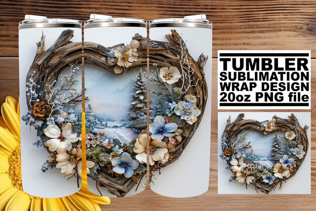 Christmas Tumbler Wrap 3D Heart Frame Winter Sublimation Sublimation afrosvg 