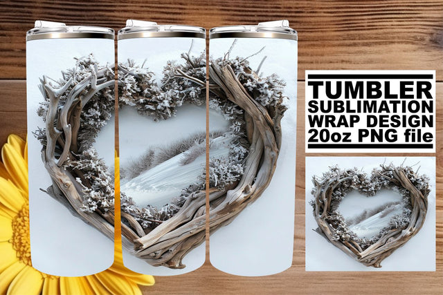 Christmas Tumbler Wrap 3D Heart Frame Winter Sublimation Sublimation afrosvg 