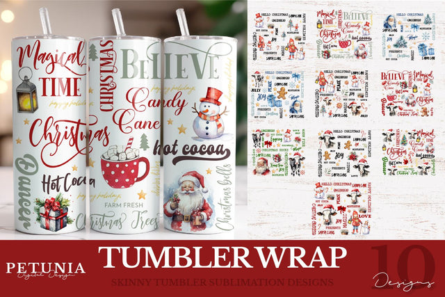 Christmas Tumbler Wrap Bundle | 20 oz Sublimation Tumbler Designs Sublimation Petunia Digital Design 