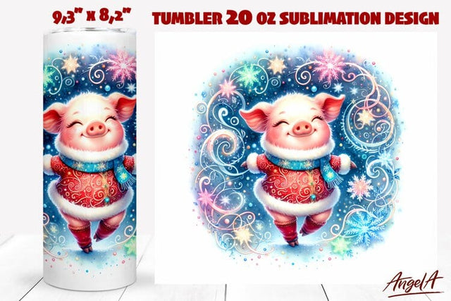 Christmas tumbler wrap, Christmas cute pig tumbler wrap Sublimation Angelina Semenova 
