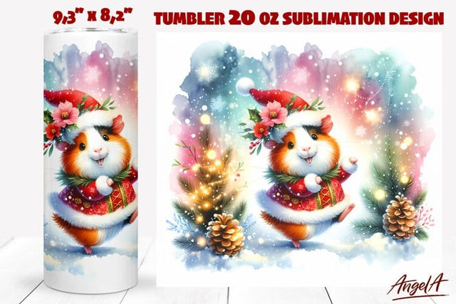 Christmas tumbler wrap, Christmas hamster illustration PNG Sublimation Angelina Semenova 