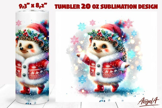 Christmas tumbler wrap, Christmas hedgehog, forest animals Sublimation Angelina Semenova 