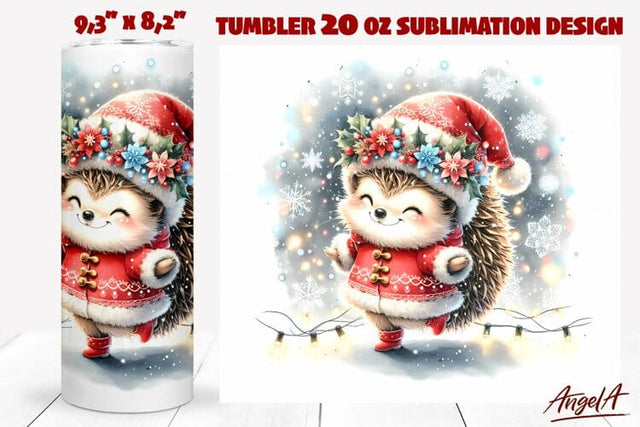 Christmas tumbler wrap, Christmas hedgehog illustration PNG Sublimation Angelina Semenova 
