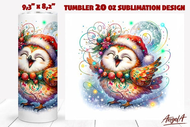 Christmas tumbler wrap, Cute owl tumbler, funny animals PNG Sublimation Angelina Semenova 
