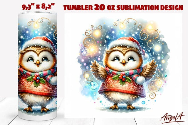 Christmas tumbler wrap, Cute owl tumbler wrap, funny animals Sublimation Angelina Semenova 
