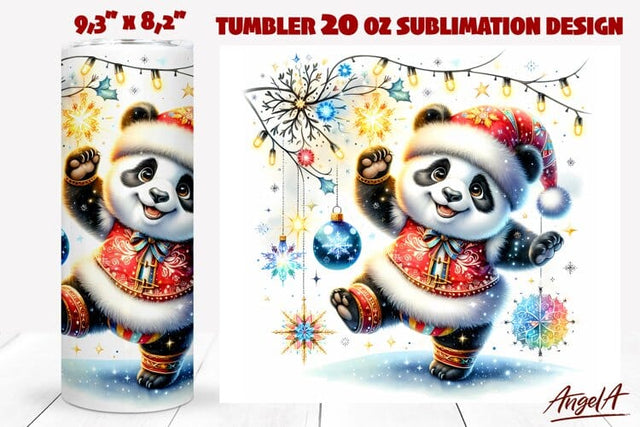 Christmas tumbler wrap, Cute panda bear tumbler Sublimation Angelina Semenova 