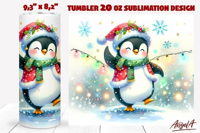 Christmas tumbler wrap, dancing Christmas Penguin tumbler Sublimation Angelina Semenova 