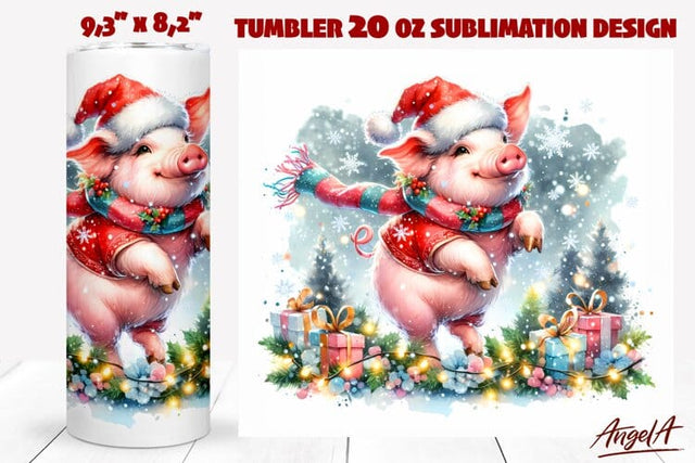 Christmas tumbler wrap, dancing Christmas pig tumbler wrap Sublimation Angelina Semenova 