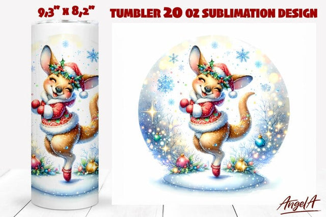 Christmas tumbler wrap, dancing cute baby kangaroo PNG Sublimation Angelina Semenova 
