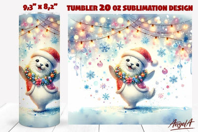 Christmas tumbler wrap, dancing cute seal Sublimation PNG Sublimation Angelina Semenova 