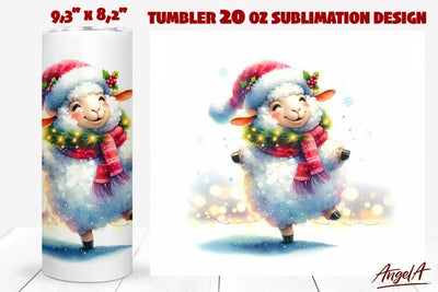 Christmas tumbler wrap, dancing cute sheep tumbler PNG Sublimation Angelina Semenova 
