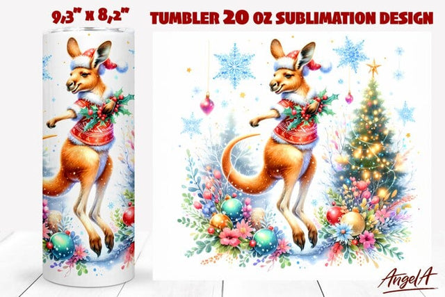 Christmas tumbler wrap, dancing kangaroo PNG Sublimation Angelina Semenova 