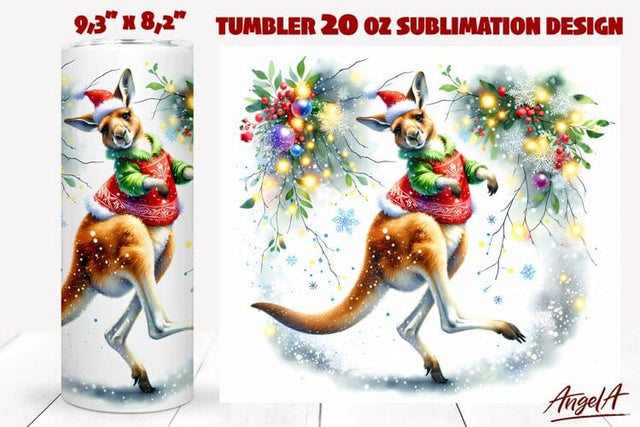 Christmas tumbler wrap, dancing kangaroo PNG Sublimation Angelina Semenova 