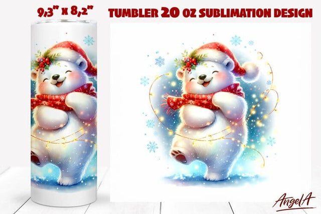 Christmas tumbler wrap, dancing polar bear illustrations PNG Sublimation Angelina Semenova 