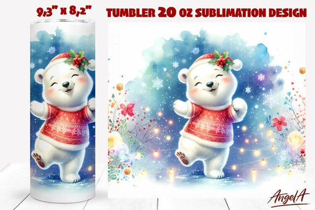 Christmas tumbler wrap, funny polar bear illustrations Sublimation Angelina Semenova 
