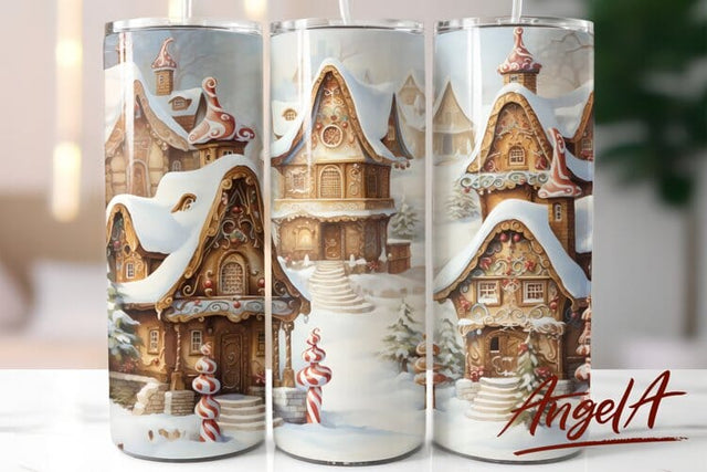 Christmas tumbler wrap / Gingerbread house / winter scene Sublimation Angelina Semenova 