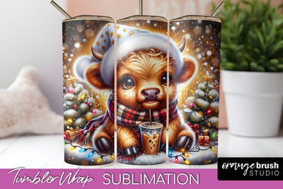 Christmas Tumbler Wrap, Highland Cow Tumbler Sublimation Sublimation OrangeBrushStudio 