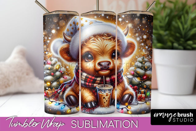 Christmas Tumbler Wrap, Highland Cow Tumbler Sublimation Sublimation OrangeBrushStudio 
