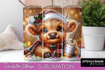 Christmas Tumbler Wrap, Highland Cow Tumbler Sublimation Sublimation OrangeBrushStudio 