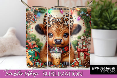 Christmas Tumbler Wrap, Highland Cow Tumbler Sublimation Sublimation OrangeBrushStudio 