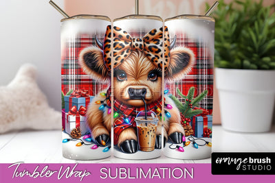 Christmas Tumbler Wrap, Highland Cow Tumbler Sublimation Sublimation OrangeBrushStudio 