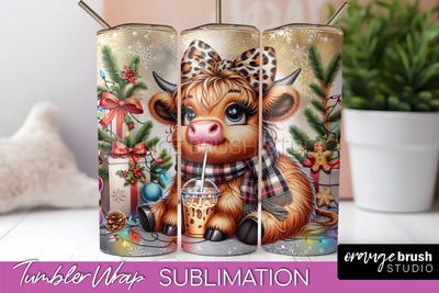 Christmas Tumbler Wrap, Highland Cow Tumbler Sublimation Sublimation OrangeBrushStudio 