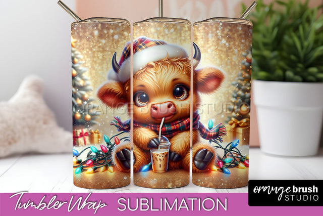Christmas Tumbler Wrap, Highland Cow Tumbler Sublimation Sublimation OrangeBrushStudio 