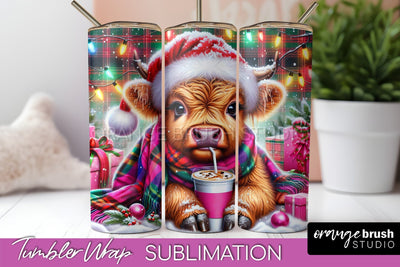Christmas Tumbler Wrap, Highland Cow Tumbler Sublimation Sublimation OrangeBrushStudio 
