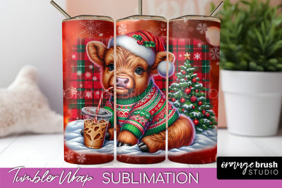 Christmas Tumbler Wrap, Highland Cow Tumbler Sublimation Sublimation OrangeBrushStudio 